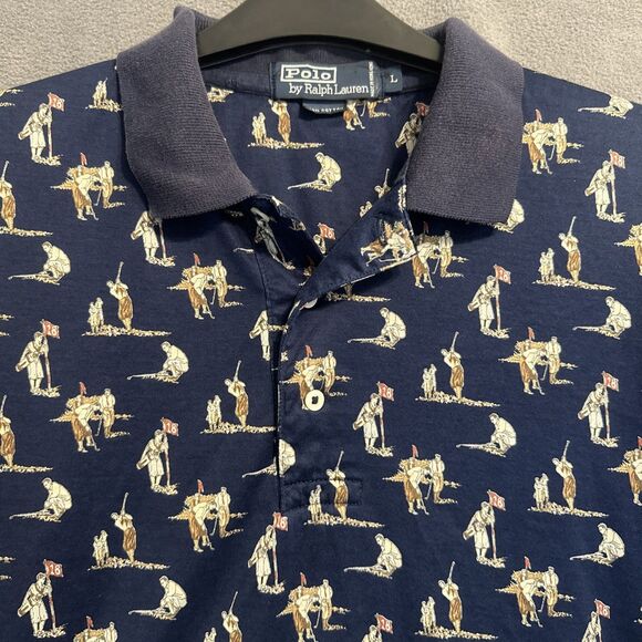 Vintage 90s Polo Ralph Lauren Polo Shirt Golfing All Over Print Mens Size L Golf - Picture 1 of 9